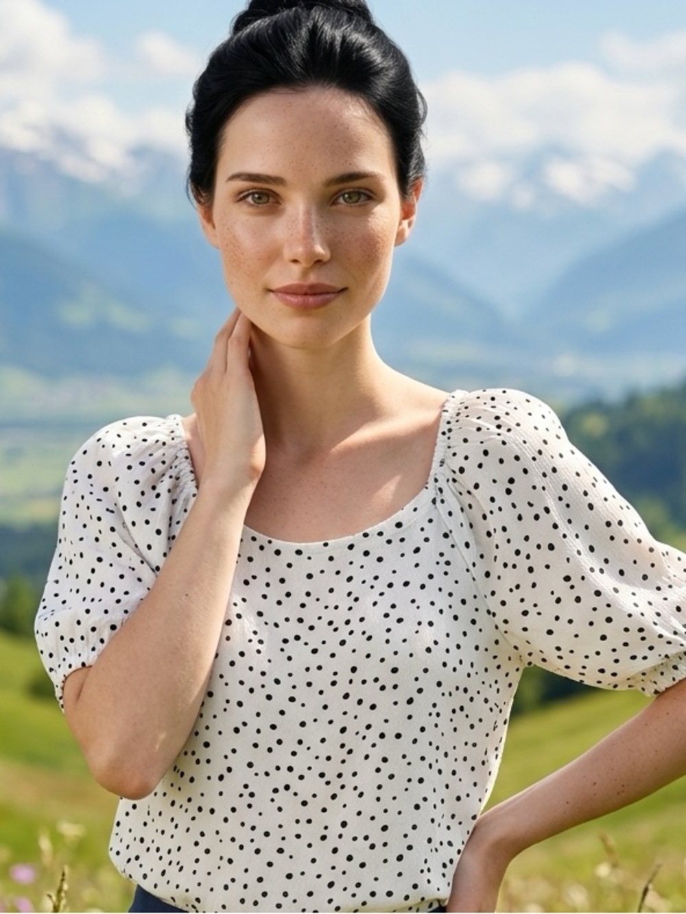 LOFT White Polka Dot Puff Sleeve Blouse
